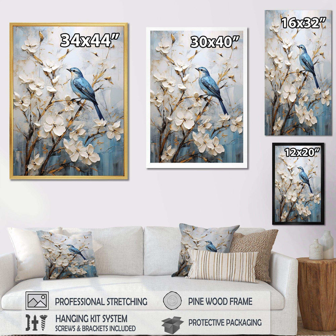 Minimalist Blossoms And Birds Of Spring - Floral Canvas Wall Art