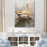Minimalism Shark Painting In Golden Beige - Shark Canvas Wall Art