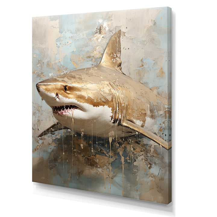 Minimalism Shark Painting In Golden Beige - Shark Canvas Wall Art