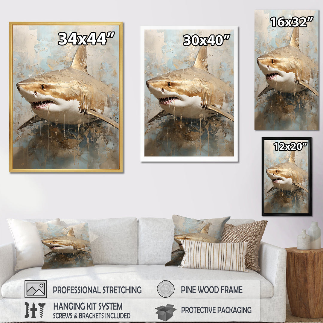 Minimalism Shark Painting In Golden Beige - Shark Canvas Wall Art