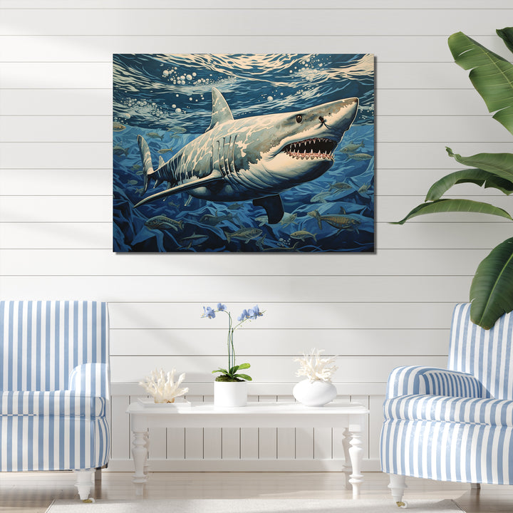 Shark Echo Painting - Shark Framed Canvas Art