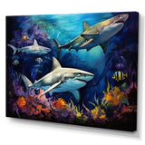 Shark Haven Under Water Painting - Shark Large Canvas Wall Art