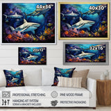 Shark Haven Under Water Painting - Shark Large Canvas Wall Art