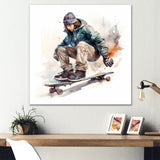 Skateboarder Charm In Winter - Skateboard Canvas Wall Art