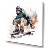 Skateboarder Charm In Winter - Skateboard Canvas Wall Art