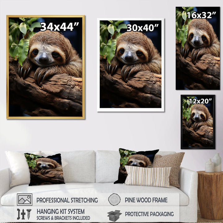 Rustic Repose Sloth - Sloth Canvas Wall Art