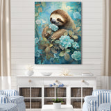 Turquoise Tranquility Flower Sloth - Sloth Canvas Wall Art