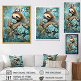 Turquoise Tranquility Flower Sloth - Sloth Canvas Wall Art