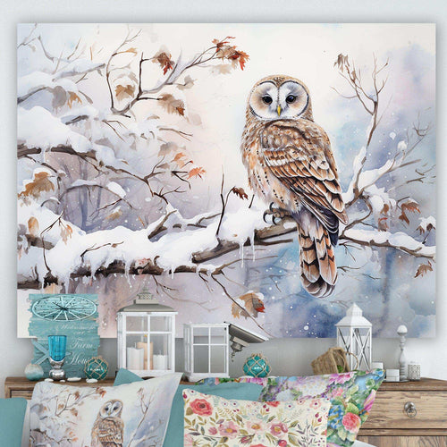 Winter Snowy Owl Charm Landscape - Landscapes Canvas Wall Art