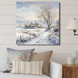 Farmhouse Snow Winter Scenery - Landscapes Canvas Wall Art