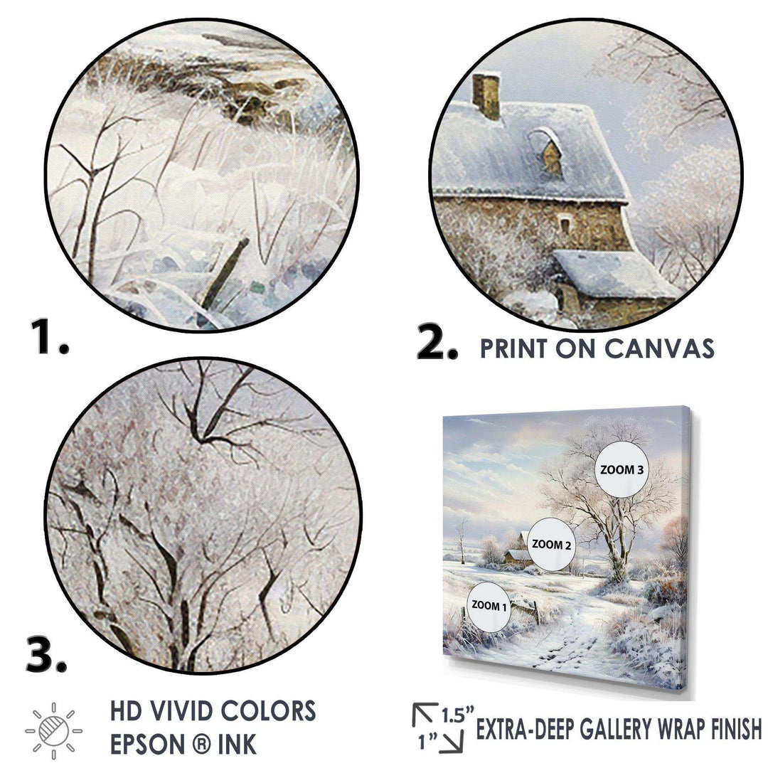 Farmhouse Snow Winter Scenery - Landscapes Canvas Wall Art