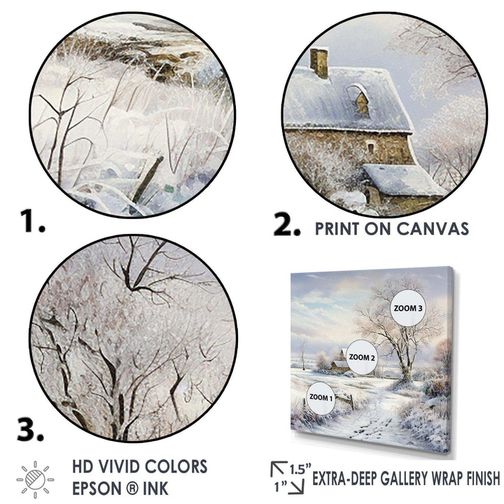Farmhouse Snow Winter Scenery - Landscapes Canvas Wall Art