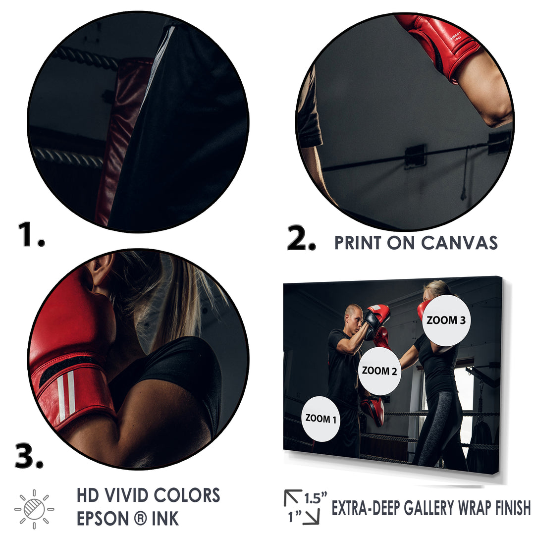 Sportive Blond Woman Has Boxing Training With Her Trainer - Sport Boxer Canvas Wall Art
