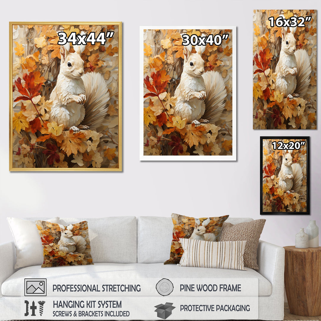Minimalism Squirrel Beige Painting - Squirrel Framed Canvas Art