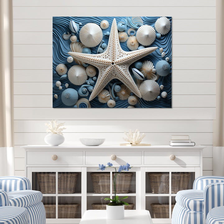 Minimalism Starfish Blue And White - Starfish Canvas Wall Art
