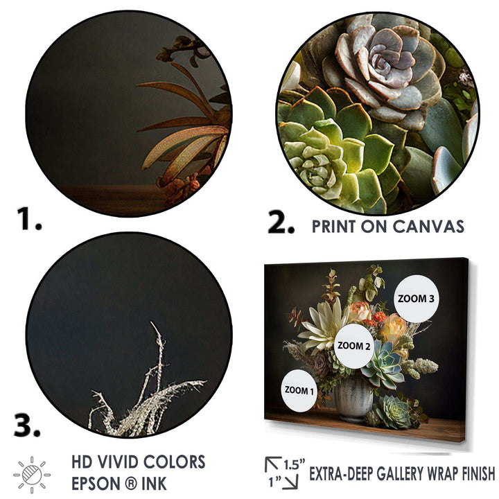 Succulent Bouquet Still Life I - Floral Canvas Wall Art
