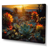 Succulent Desert Cactus Field Burning Sunset - Floral Canvas Wall Art