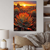 Green And Red Succulent Cactus Field Sunset I - Floral Canvas Wall Art