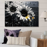 Black And White Sunflowers Florescence - Floral Canvas Wall Art