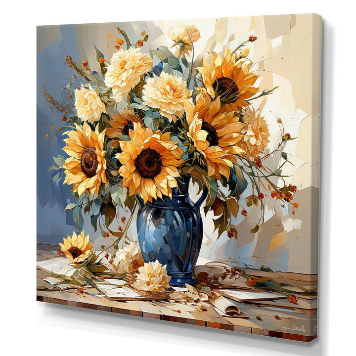 Vintage Sunflowers Bouquet Still Life - Floral Canvas Wall Art