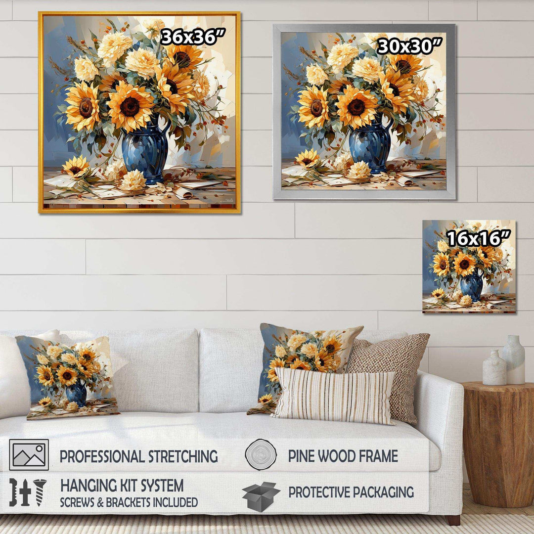 Vintage Sunflowers Bouquet Still Life - Floral Canvas Wall Art