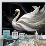 Black And White Elegy Of A Swan - Animals Canvas Wall Art