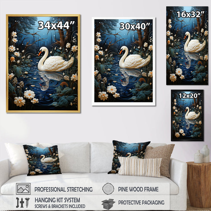 Swan In The Night - Swans Wall Art Prints