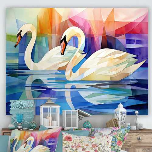 Cubic Swan Sonata Melody - Purple Swans Wall Art