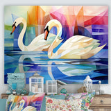 Cubic Swan Sonata Melody - Purple Swans Wall Art