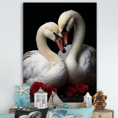 Swans Romantic Portrait - Swans Framed Canvas Art