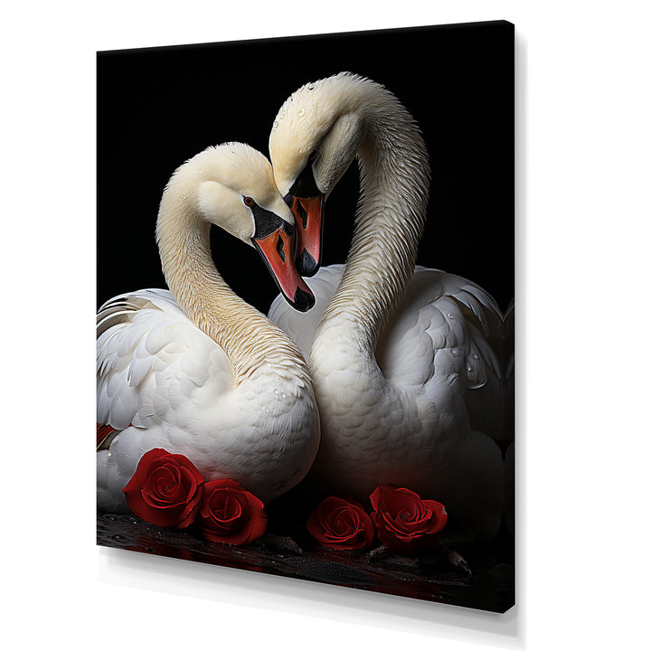 Swans Romantic Portrait - Swans Framed Canvas Art