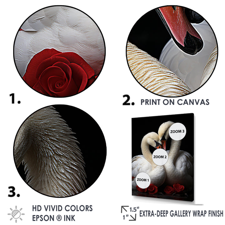 Swans Romantic Portrait - Swans Framed Canvas Art