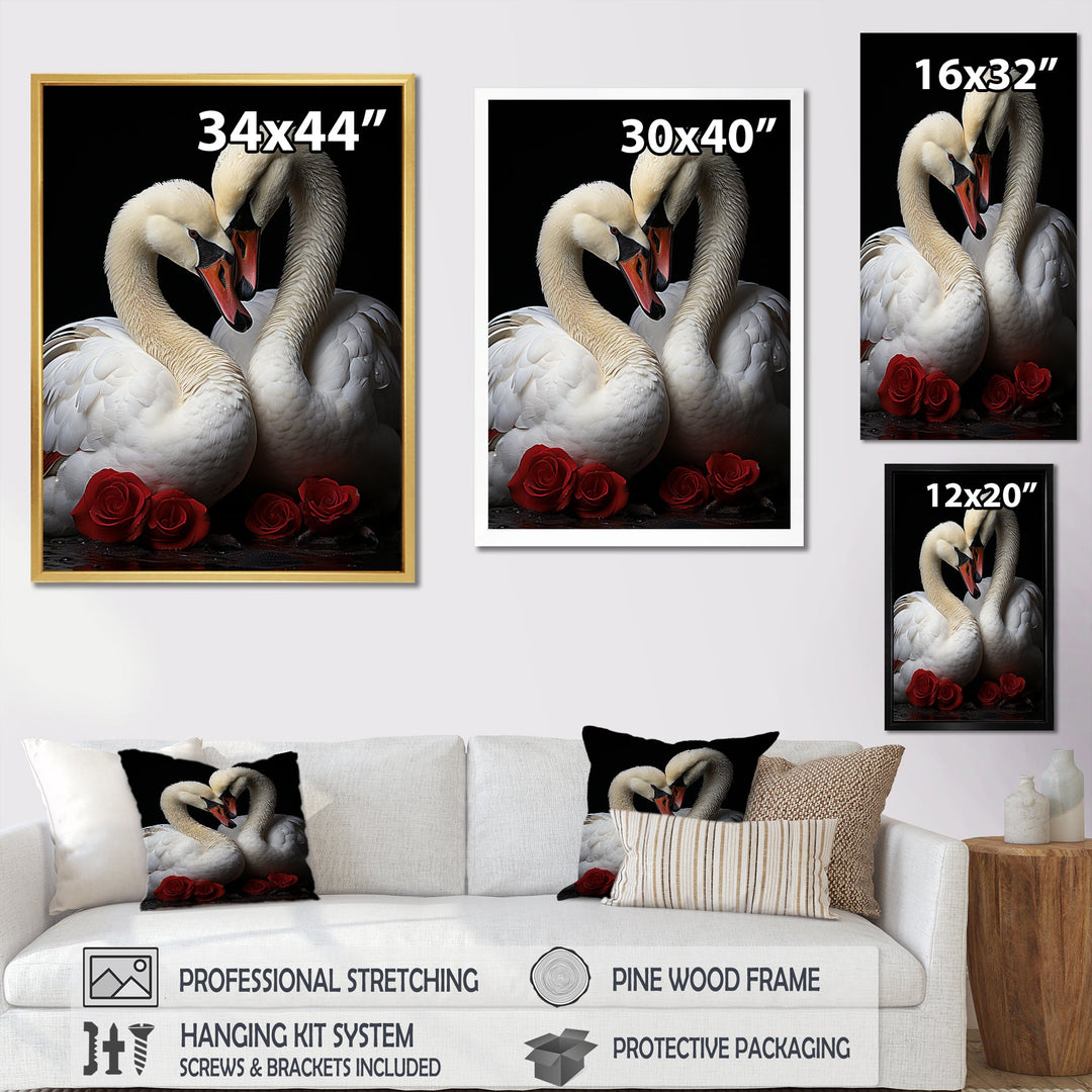 Swans Romantic Portrait - Swans Framed Canvas Art