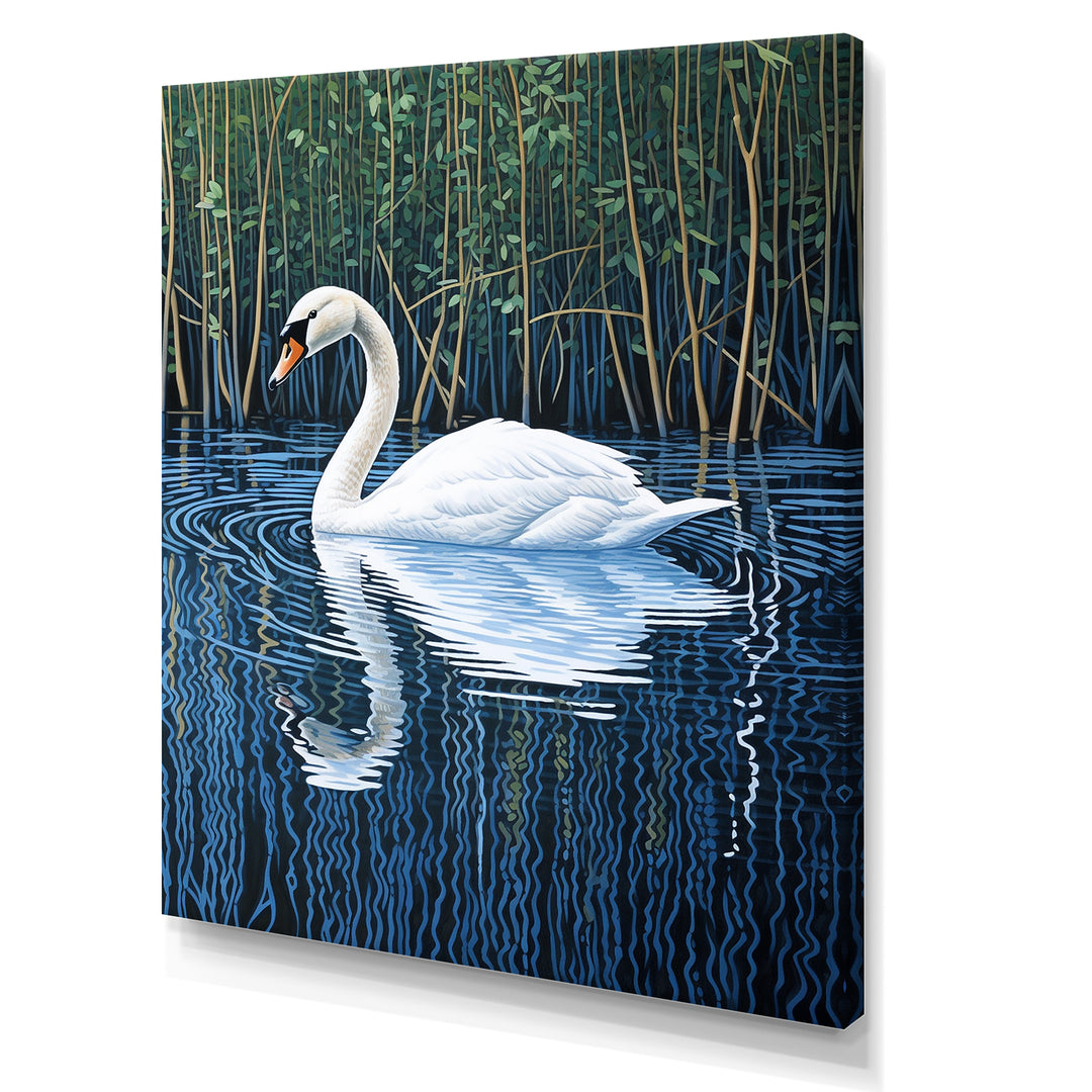 Swans Reflection By The River - Swans Canvas Wall Art