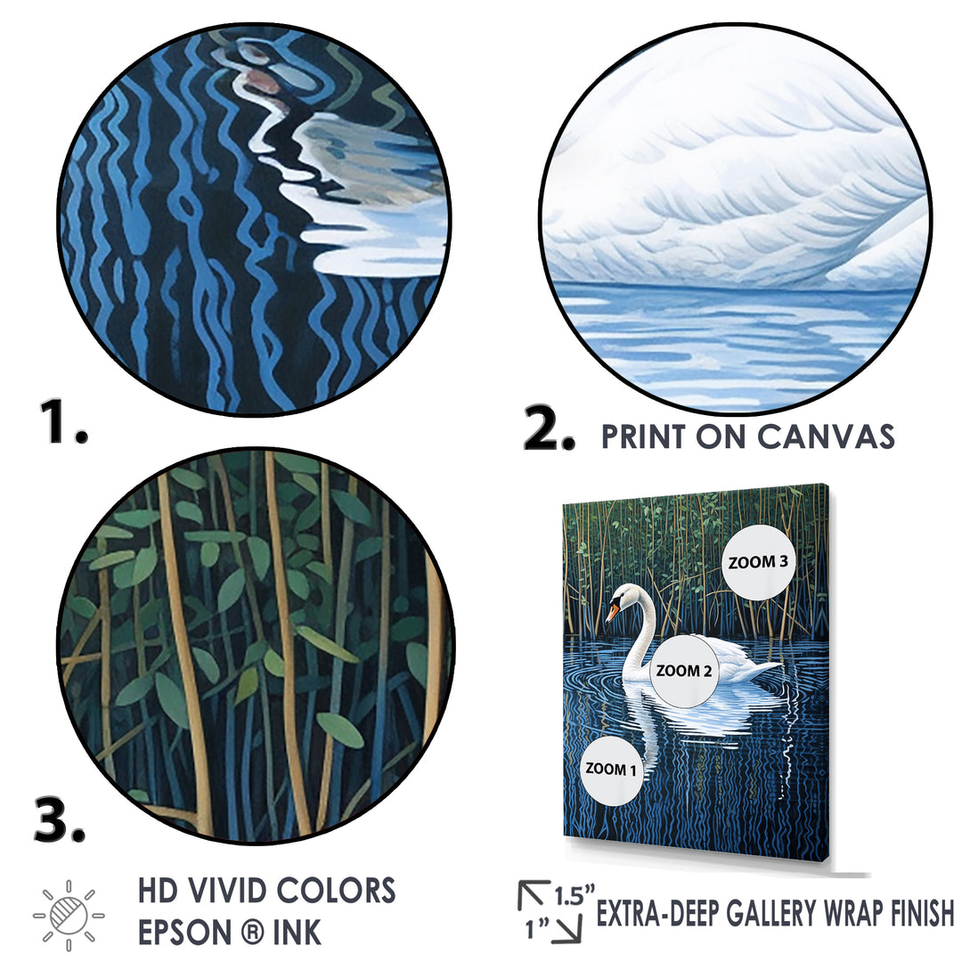 Swans Reflection By The River - Swans Canvas Wall Art