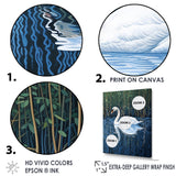 Swans Reflection By The River - Swans Canvas Wall Art