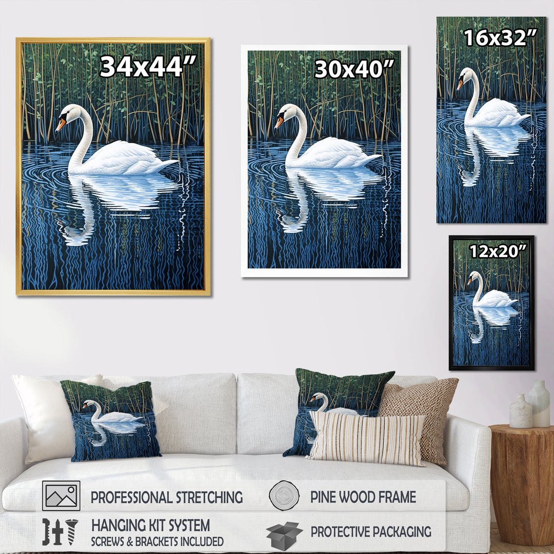 Swans Reflection By The River - Swans Canvas Wall Art