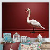 Swans Solitude In Red And White - Red Swans Wall Art