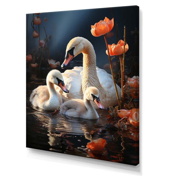 Peaceful Swans Family - Swans Large Canvas Wall Art