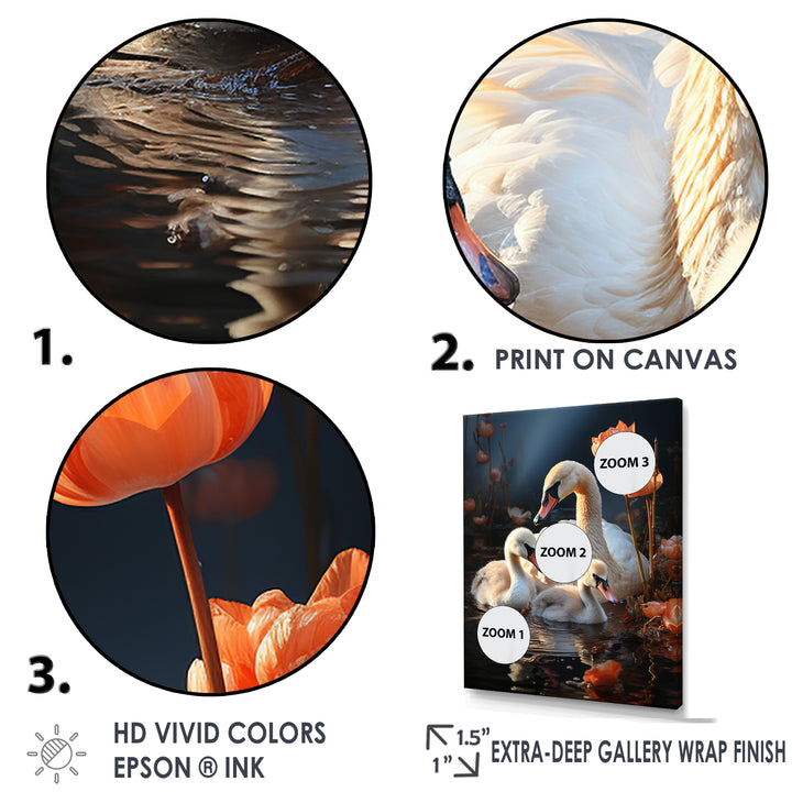 Peaceful Swans Family - Swans Large Canvas Wall Art