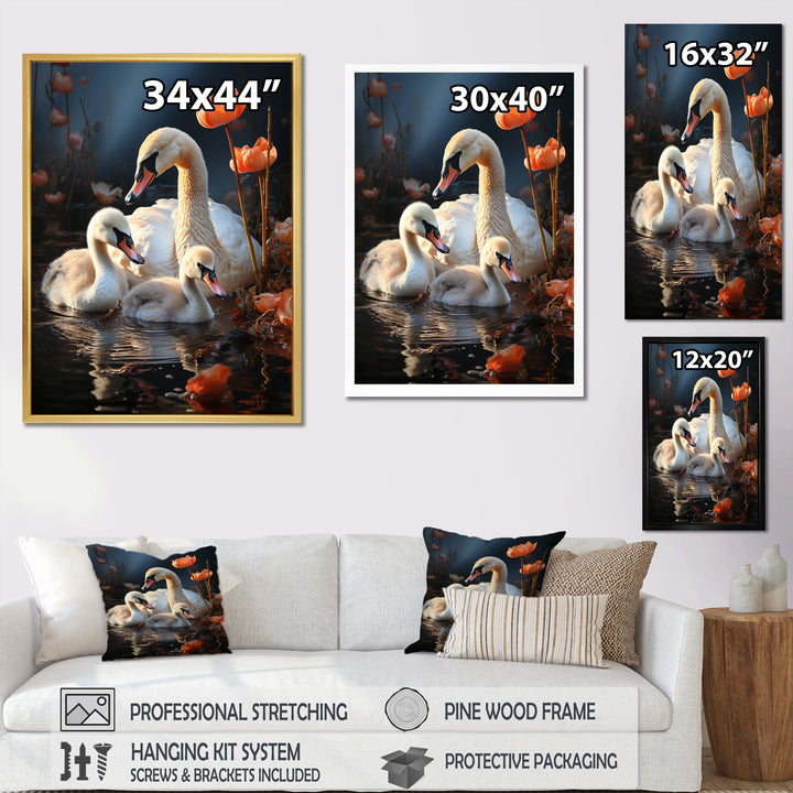 Peaceful Swans Family - Swans Large Canvas Wall Art