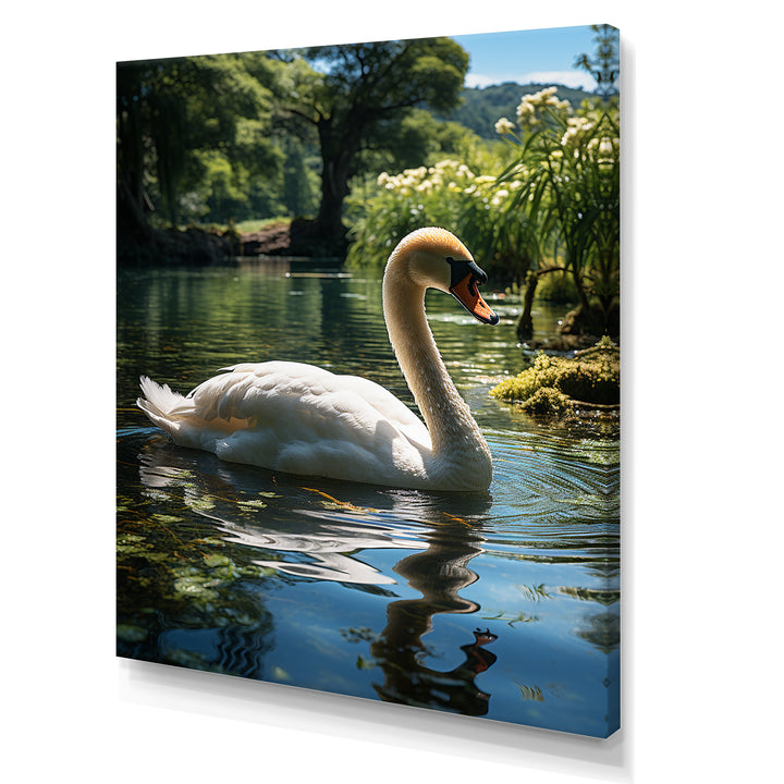 Swans Refuge In Tropical Lake - Swans Canvas Wall Art