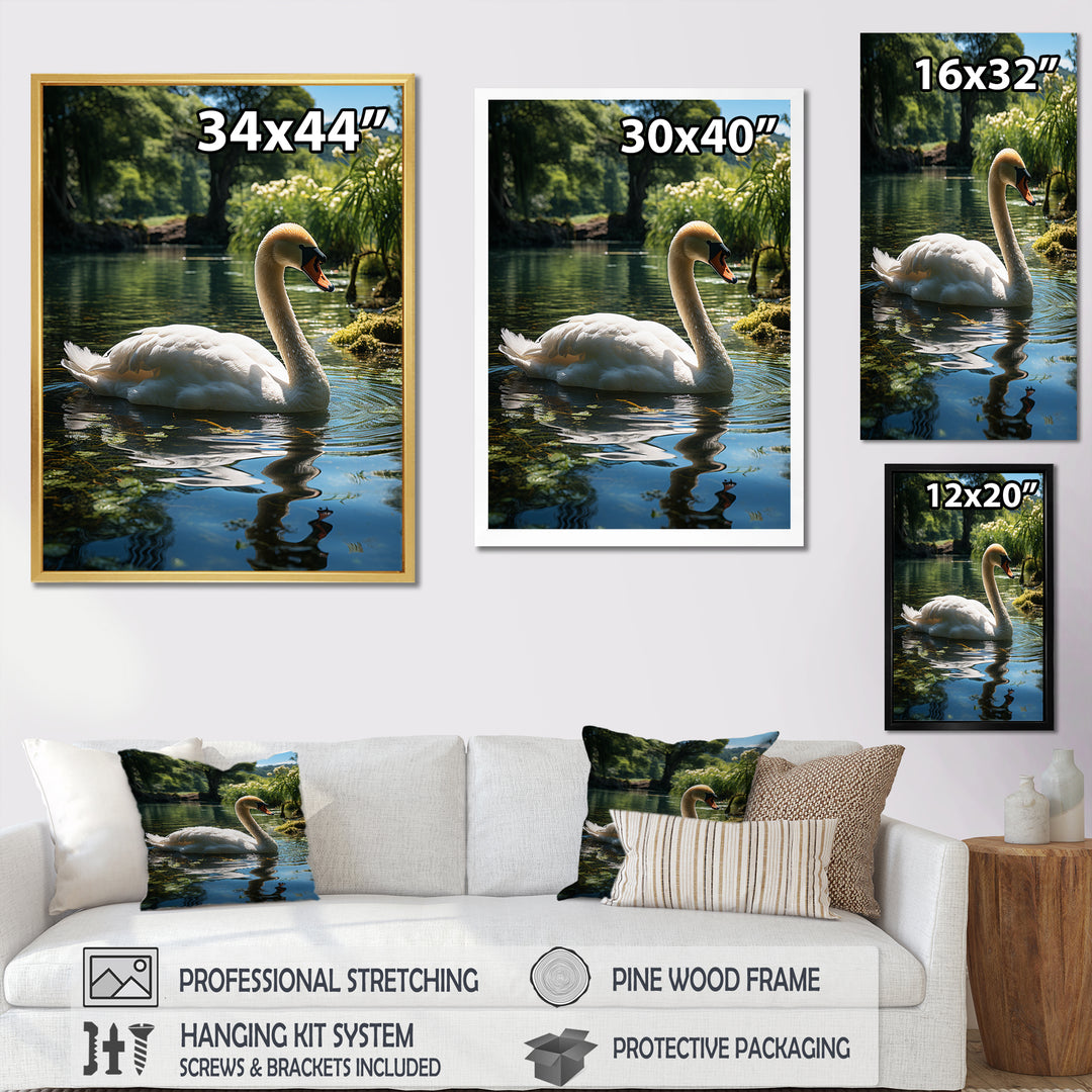 Swans Refuge In Tropical Lake - Swans Canvas Wall Art