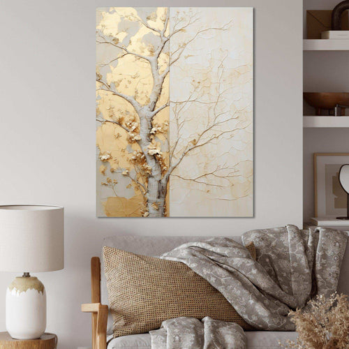 Gold And Beige Tree Amercian Basswood - Floral Canvas Wall Art