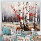 White And Red Birch Wood In Winter III - Floral Canvas Wall Art