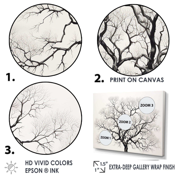 Minimalism Black And White Trees Oak - Floral Canvas Wall Art