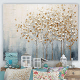 Gold And Blue Trees Harmony V - Landscapes Canvas Wall Art