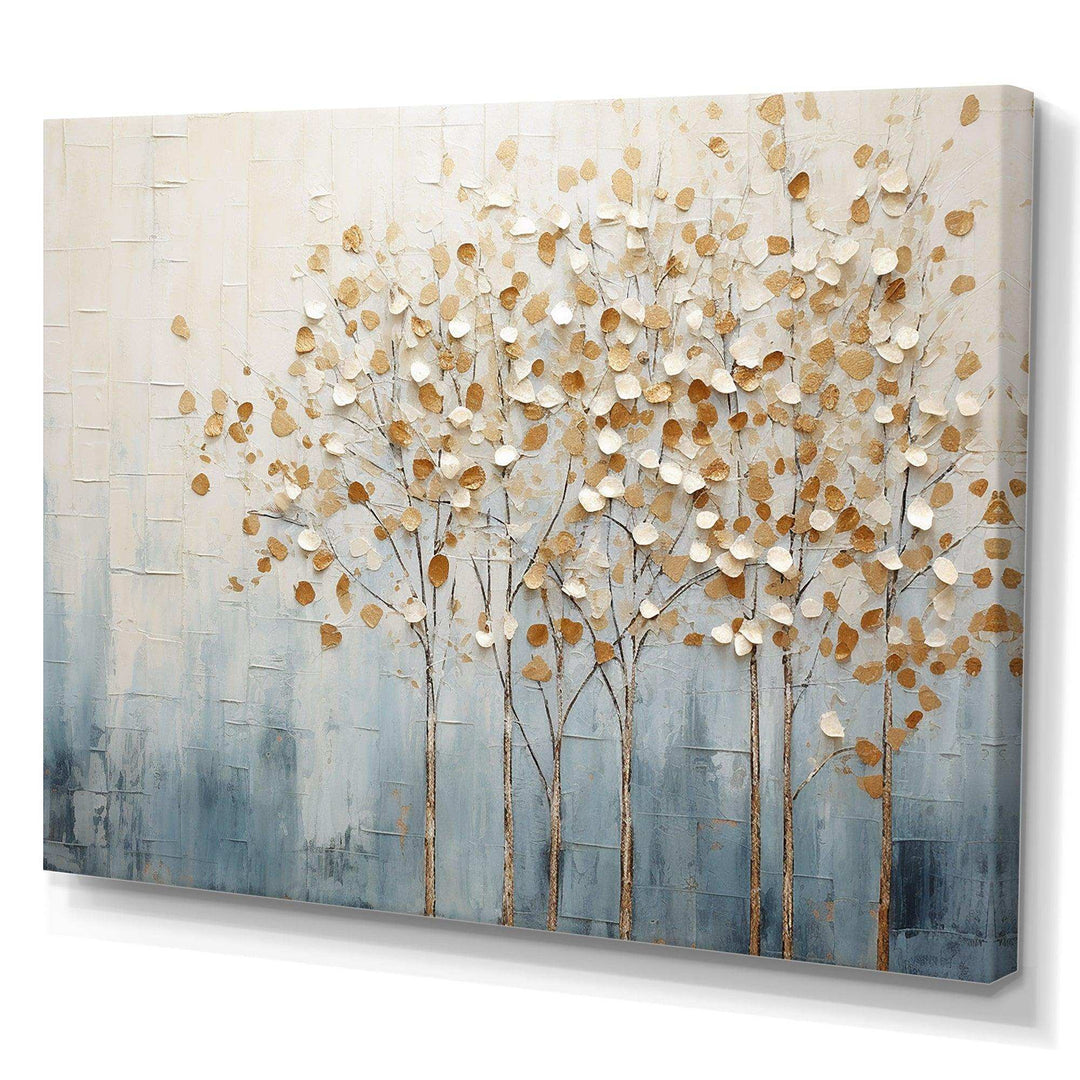 Gold And Blue Trees Harmony V - Landscapes Canvas Wall Art