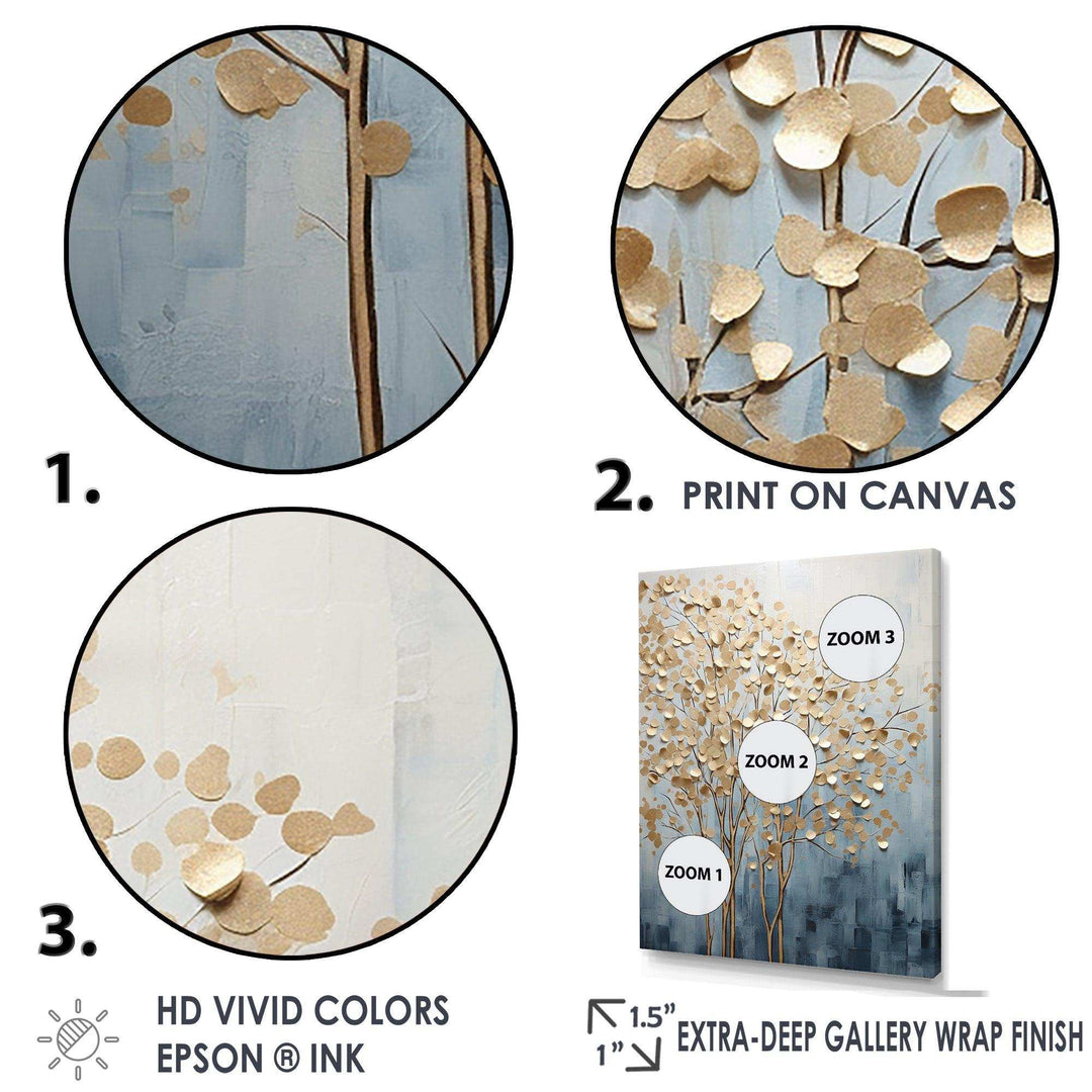 Minimalism Gold And Blue Trees Scene VII - Landscapes Canvas Wall Art