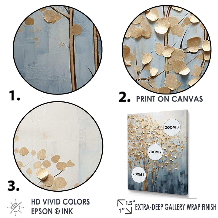 Minimalism Gold And Blue Trees Scene VII - Landscapes Canvas Wall Art